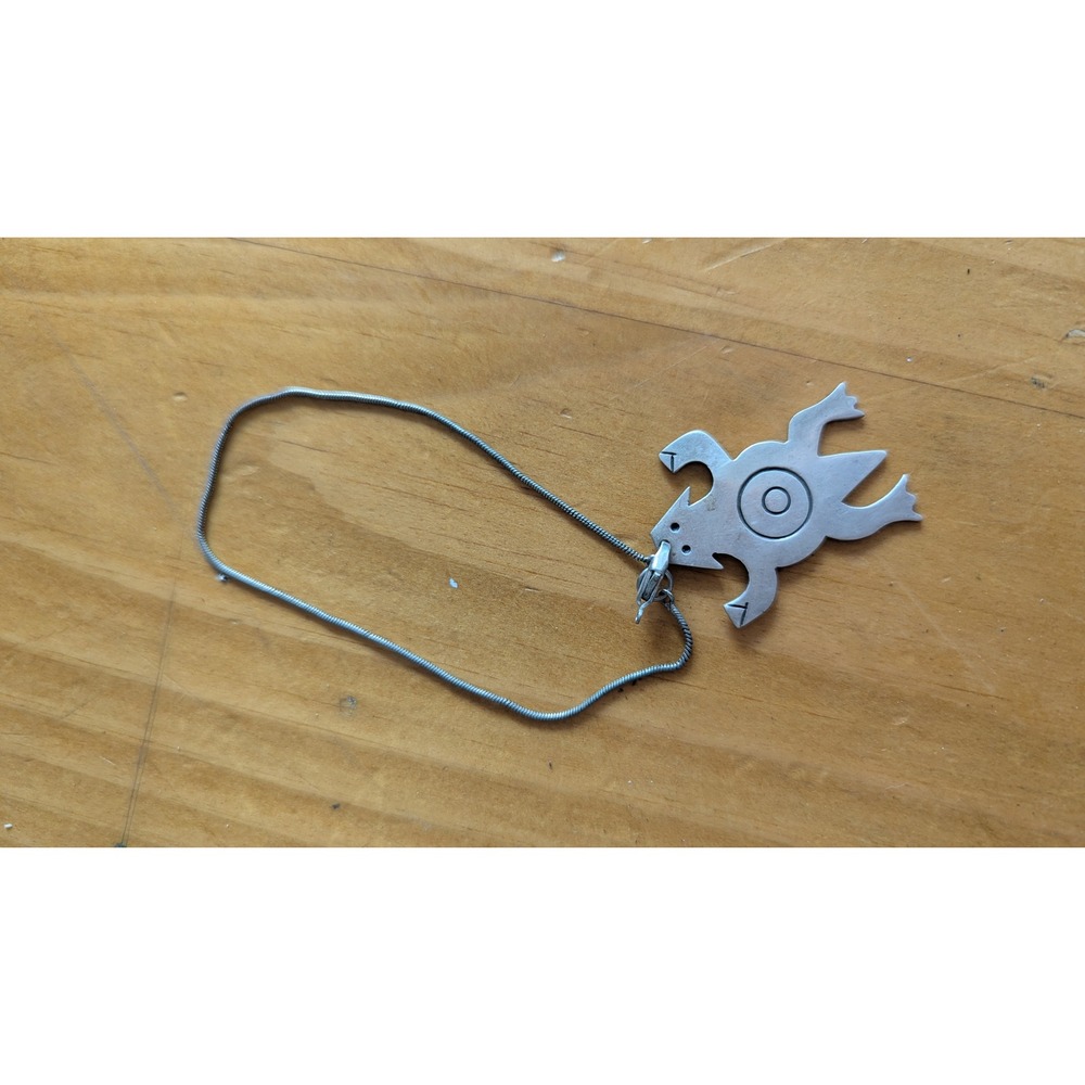 VintageTaxco Mexico 925 Sterling Silver Modernist Frog Pendant Snake Chain